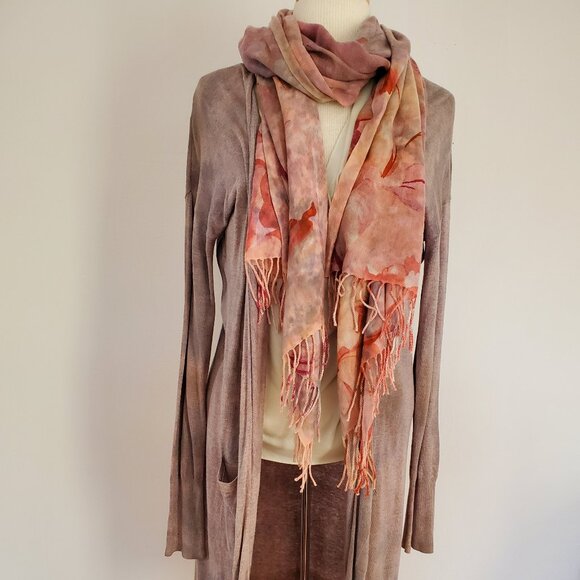 NEW XL merino wool oversized scarf wrap flower painted red pink blue brown gray - Picture 7 of 15